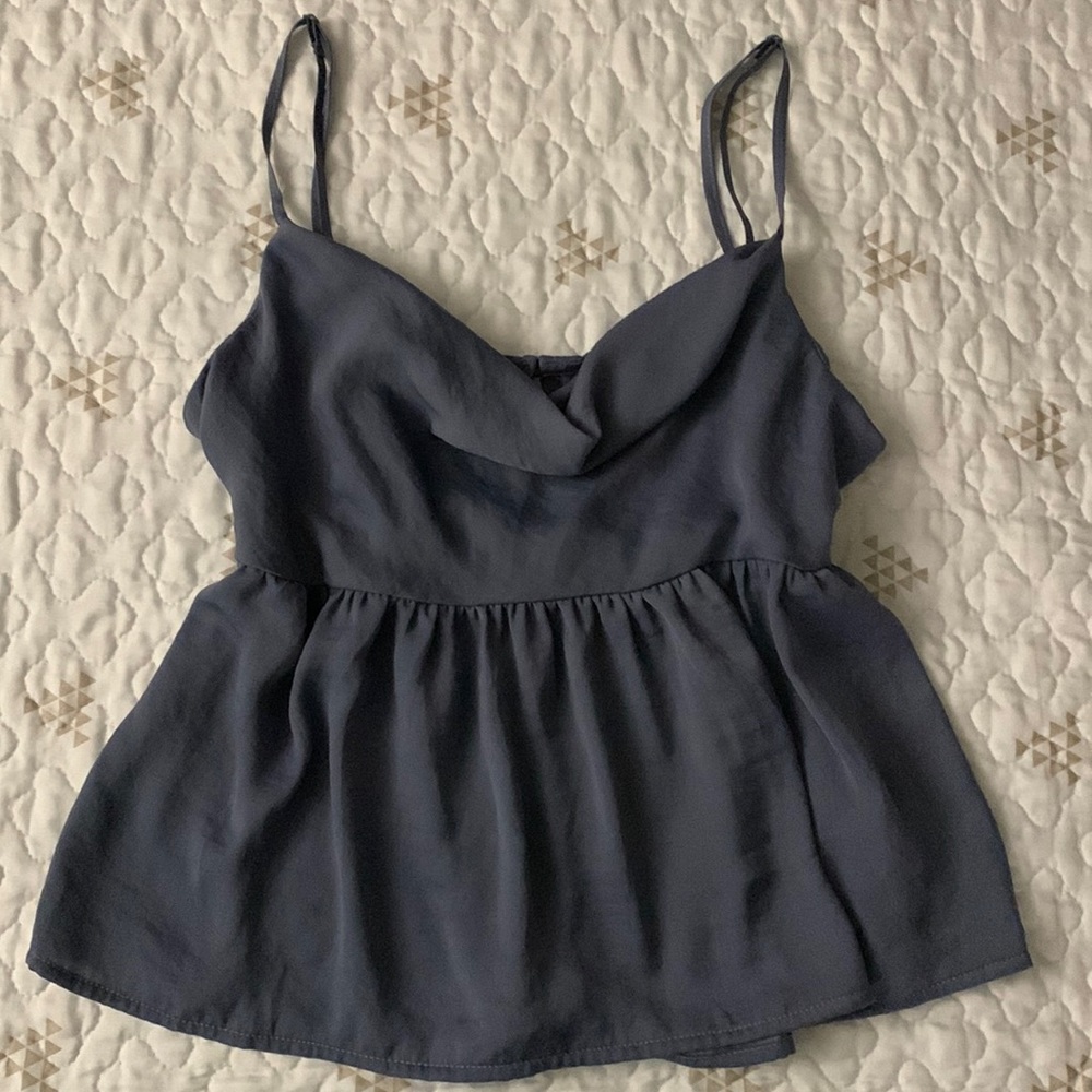 American Eagle Outfitters gray blue silky crop top